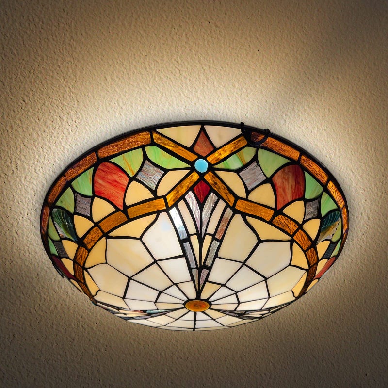 ARTZONE Tiffany Ceiling Lights, 3-Light 16 Inch Stained Glass Tiffany Flush Mount for Bedroom, Dining, Living Room, Entryway, Foyer - Image 1